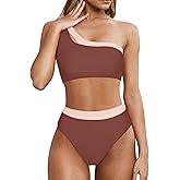 MOOSLOVER Women Cutout One Shoulder High Waisted Bikini High Cut Two Piece Swimsuits