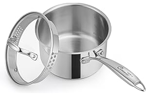 Ciwete 2 Qt Stainless Steel Saucepan with Glass Strainer Lid, 2 Quart Pot Stainless Steel Sauce Pan with Pour Spout, Mirror P