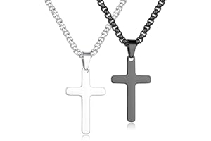 Yooblue Cross Necklace for Men - 2Pcs, 3Pcs Silver Black Gold Stainless Steel Cross Pendant Necklace for Men Women Teen Boys Jewelry Gifts