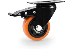 EGOFIX Caster Wheel, Heavy Duty 3 Inch Caster, Locking Swivel Caster Wheel for Cart, Furniture and Workbench, Orange