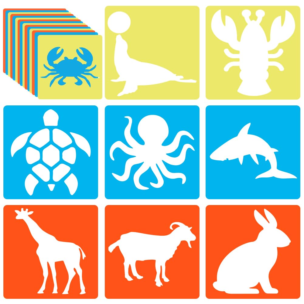 CRASPIRE 24pcs Animal Shape Stencils Set 8 Inch Drawing Stencils Chalk Stencils Large Washable PET Plastic Hollow Out Drawing Painting Stencils Templates for DIY Painting Arts Crafts Material