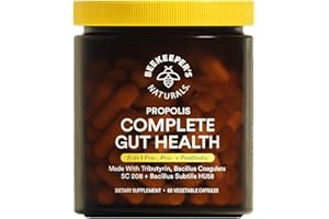 Complete Gut Health by Beekeeper's Naturals, 3-in-1 Prebiotic, Postbiotic, Probiotics for Digestive Health & Bloating Relief for Women & Men, Propolis Powered, Gluten-Free Vegan Capsules, 60ct