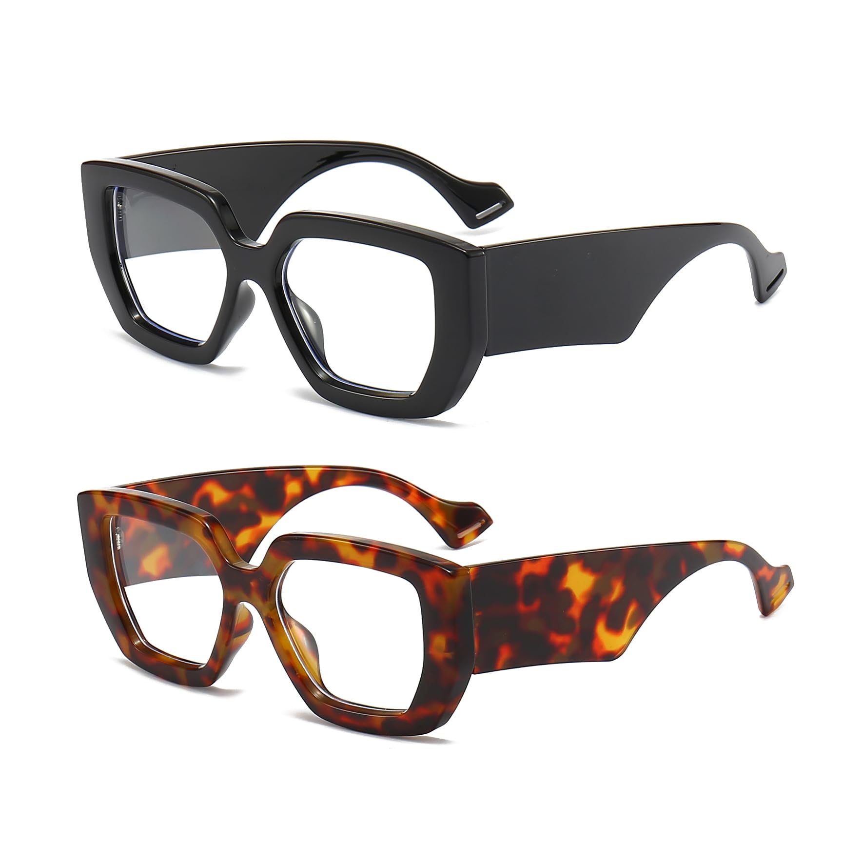 LJCZKA 2 Pair of Oversized Square Blue Light Glasses Womens Mens Thick Frame Computer Glasses Anti Eye-Fatigue for Reading, Texting & Gaming