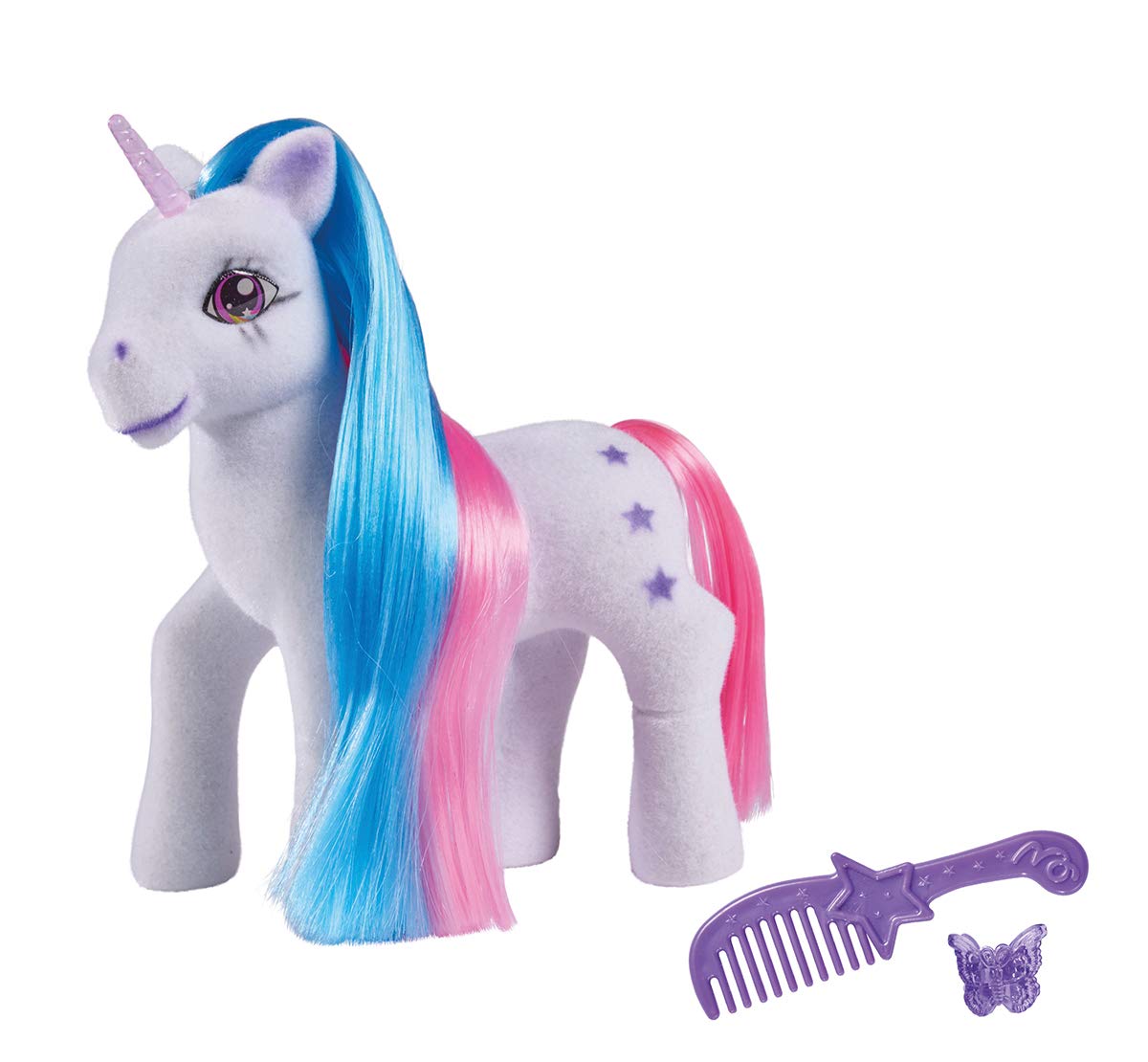 Simba 104342482 Unicorn with Colourful Hair, 14 cm, Flocked, with Comb and Hair Clips, from 3 Years