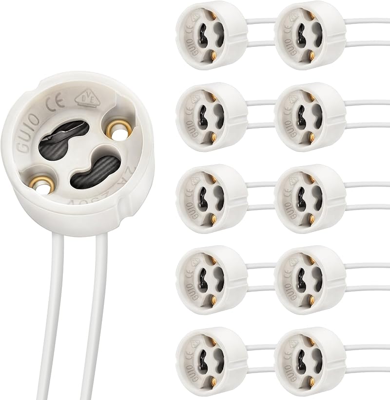 DiCUNO GU10 Lamp Holder Ceramic Base 0.75mm² Silicon Wires 250V 300W 10-Pack