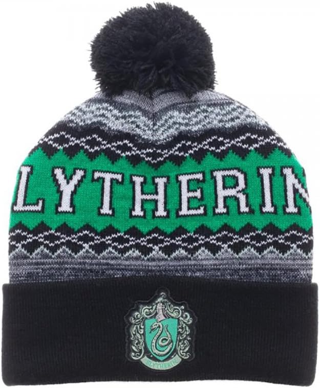 Bioworld Harry Potter Slytherin Cuff Pom Beanie Winter Hat , Green , One Size: Toys & Games
