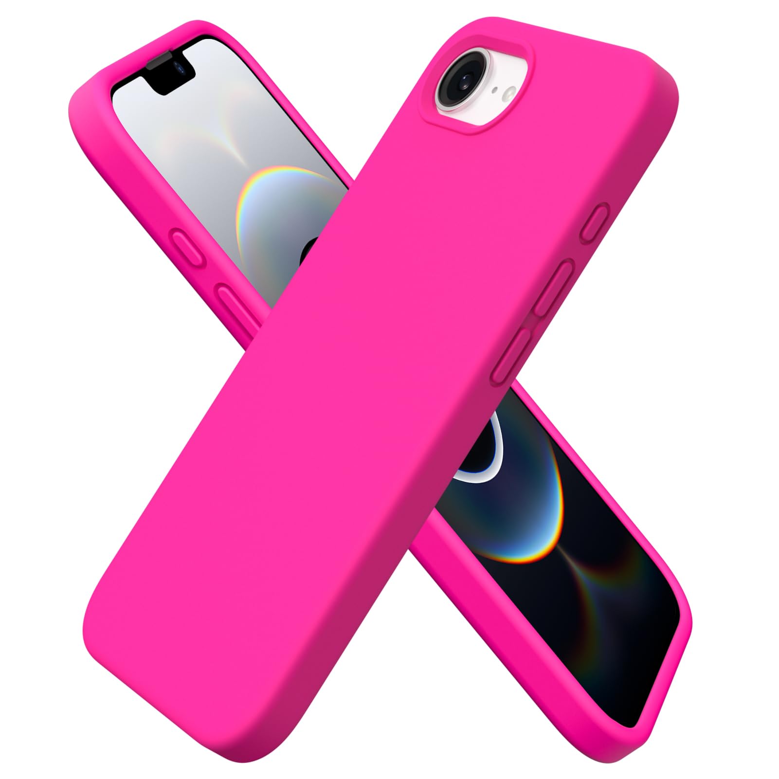 Photo 1 of ORNARTO Compatible with iPhone 16e Case 6.1"(2025), Liquid Silicone 3 Layers Full Covered Soft Gel Rubber Phone Case,Shockproof Protective Cover with Anti-Scratch Microfiber Lining-Hot Pink