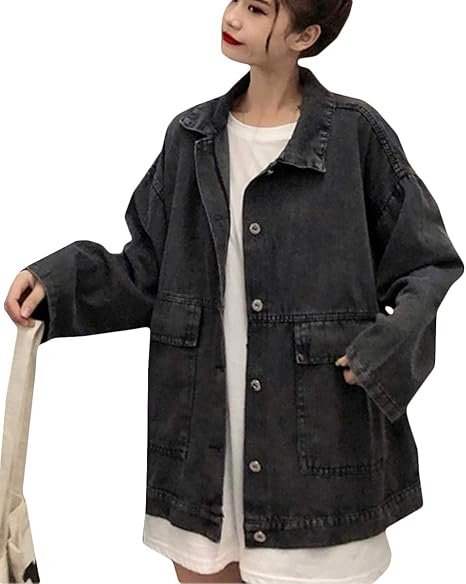 Amazon Beibang バイバン デニムジャケット レディース 長袖 ジージャン ゆったり カジュアル Gジャン ファッション オーバーサイズ アウター おしゃれ コート 黒 コート ジャケット 通販