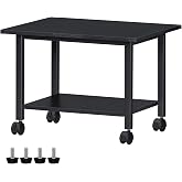 Lerliuo Under Desk Printer Stand, 2-Tier Industrial Mobile Printer Table with Storage Shelf and Steel Frame, Rolling Printer Cart Holder with Lockable Wheels for Home, Office (Black)