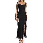 KUTUMAI Ruffle Long Formal Wedding Guest Dress Summer Bodycon Slit Cocktail Party Maxi Dresses for Women Elegant