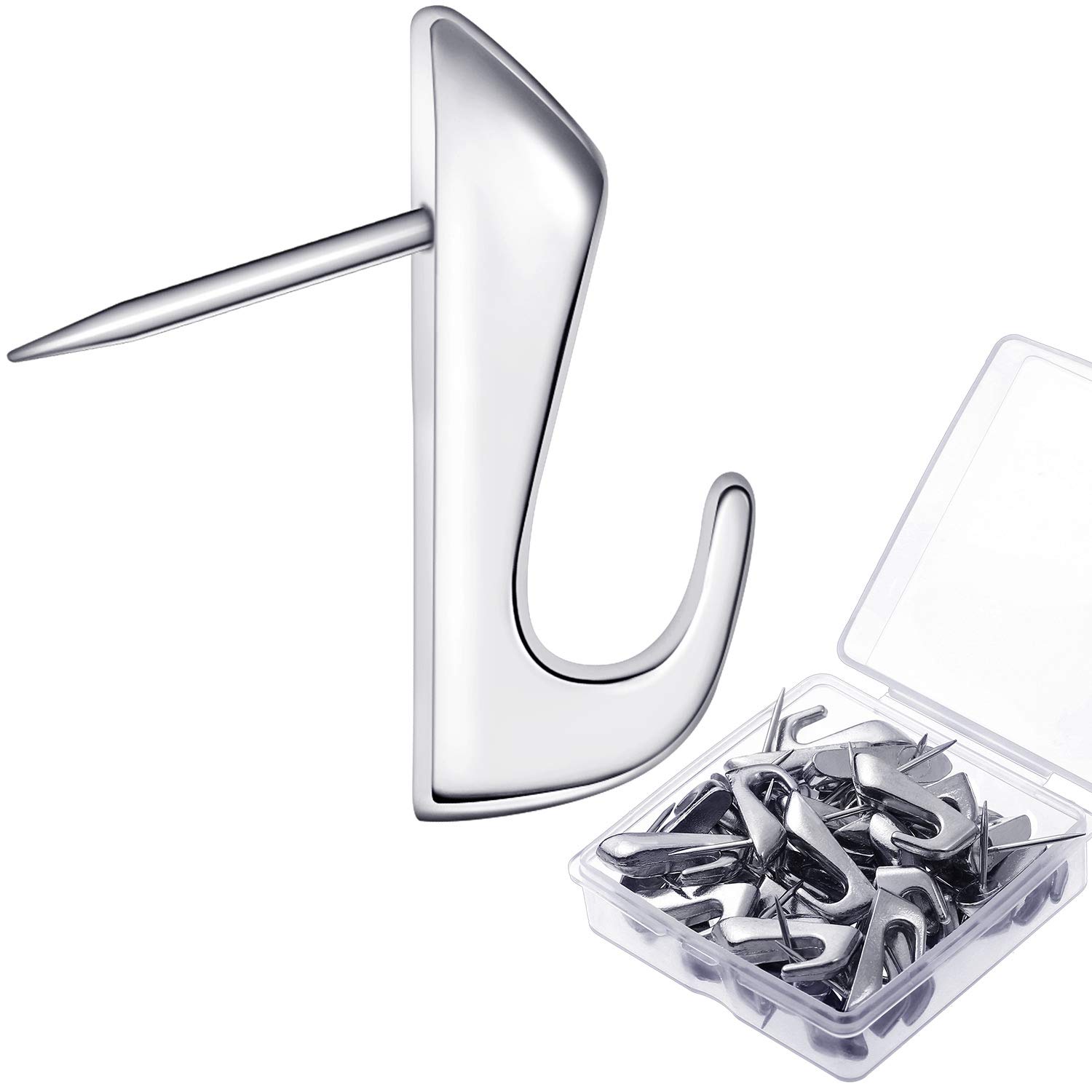 Photo 1 of 30 Pieces 20 Lbs Pin Hooks Push Pin Hangers Metal Picture Hanging Nails for Home Office Wooden or Fabric Wall (Silver)
