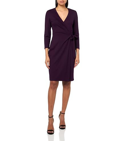 Anne Klein Petite Classic 3/4 Sleeve Wrap Dress Black at Amazon Women's Clothing store