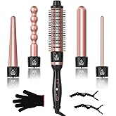 5 in 1 Curling Wand Set, Sixriver Hair Curling Iron with Curling Thermal Brush&4 Interchangeable Ceramic Curling Wand(0.4”-1.25”), Long Lasting Curls, Fast Heating Hair Wand Curler with Glove&2 Clips