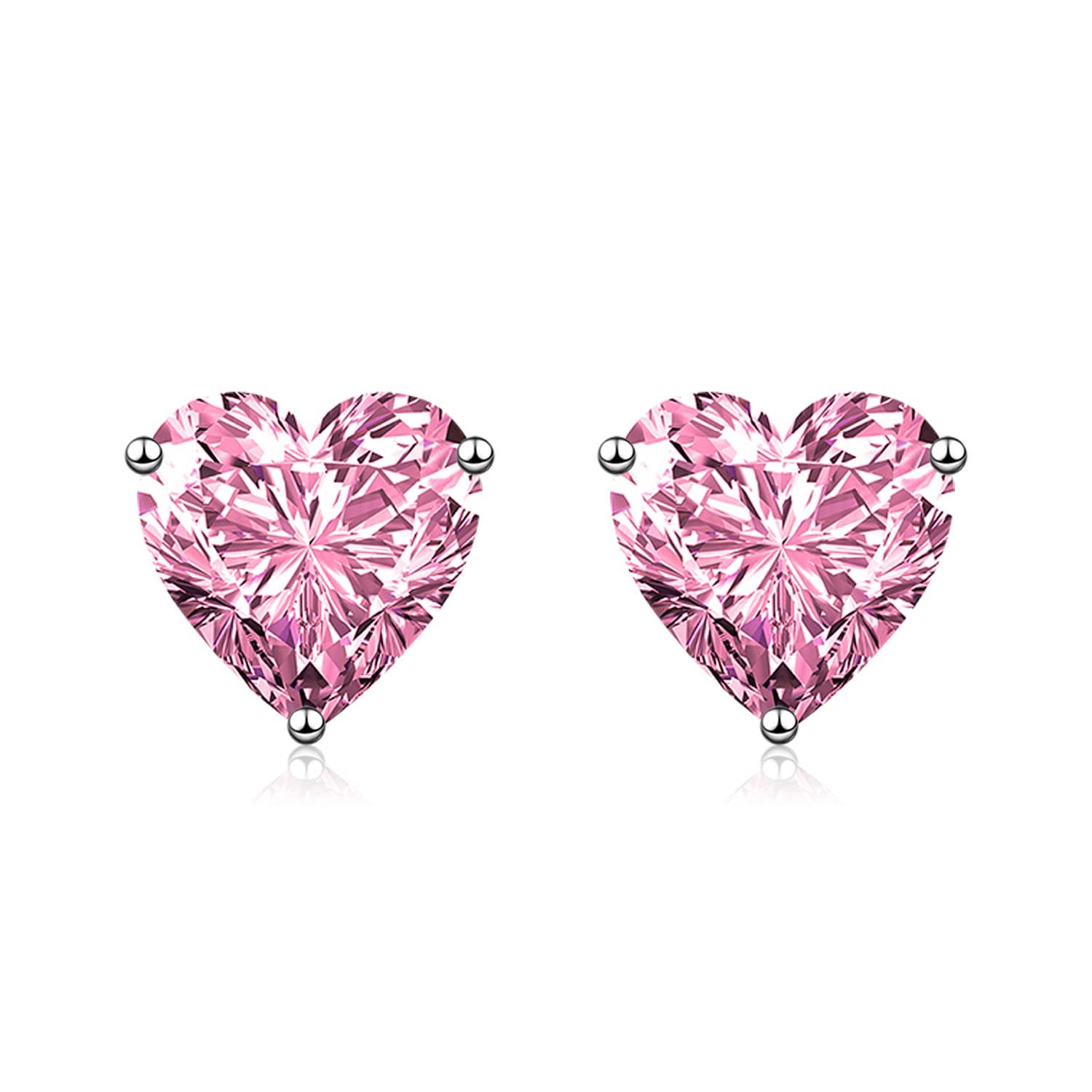 wynn's Silver Stud Earrings for Women, White Gold Studs Earrings, Silver Heart Cubic Zirconia Stud Earrings, Hypoallergenic Earrings for Girls Jewellery Gifts Christmas, Pink
