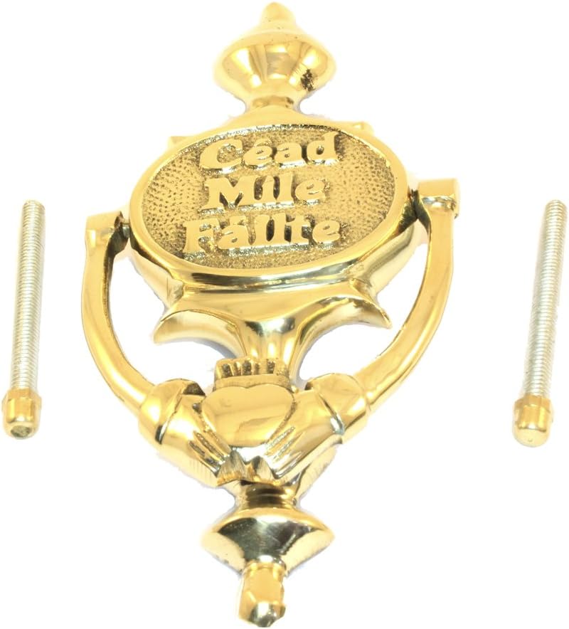 Solid Brass Door Knocker with Cead Mile Failte & Claddagh Design