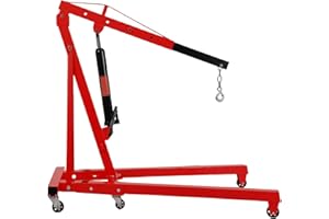 PIONEERWORKS 2 Ton Folding Engine Crane Engine Hoist Cherry Picker Ship Crane Heavy Duty Steel Lift Garage Workshop Auto Repair Foldable Stand 6 Caster (Red)