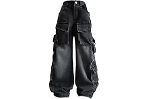 Girls Cargo Pants Baggy Y2K Cargo Trousers Jeans Wide Leg Denim Pants Multi Pockets Streetwear Teen Girls Cute Trendy Clothes