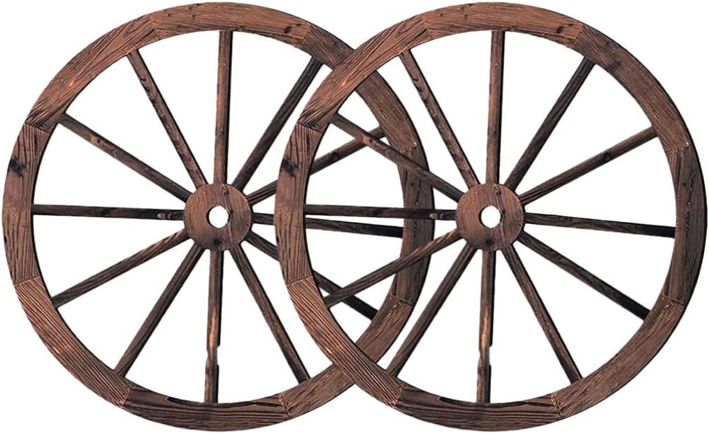 Plaques & Wall Art - HOMSFOU 2 Pcs Wooden Wagon Wheel Decor Old Western Wall Decor Vintage Farmhouse Wagon Wheels Wall Hanging Decor for Garden Home Bar Garage