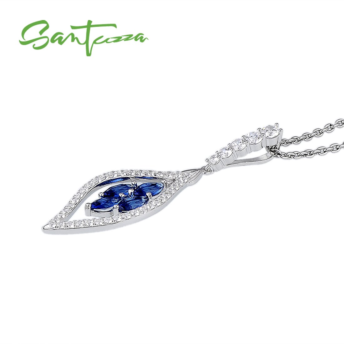 Sterling Silver Sapphire Color Stone Necklaces Pendants Women Blue Crystal CZ Stones