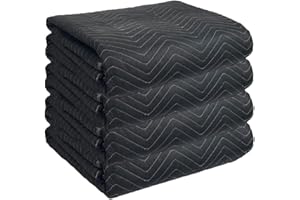 JourneyO 4 Moving & Packing Blankets - Deluxe Pro - 80" x 72" (45 lb/dz Weight) - Professional Quilted Shipping Furniture Pads Black (4 Blankets)