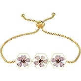EcoJewere Pearl Plum Pressd Flower Bracelet, Handmade Pressed Flower Bracelet, Gold Adjustable Pressed,Personalized Jewelry with