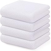 Kitinjoy 100% Cotton Waffle Weave Kitchen Hand Towels (13 x 28 Inches, White), 4-Pack Super Soft and Absorbent Dish Towels for Drying Dishes