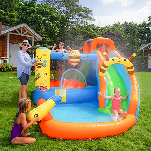Kids Inflatable Bounce House with Blower Splash Water Gun Pool - Main Image