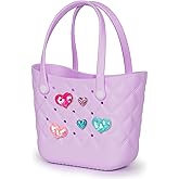 Kcizloz Small Rubber Tote Bag with 5 Charms Cute Beach Tote Small EVA Lightweight Bag for Beach,Travel,Groceries