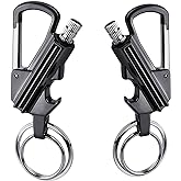 YUSUD 2 Pack Keychain Bottle Opener for Men, Permanent Match with Dual Side Flint Fire Starter, Waterproof Reusable Matchstic