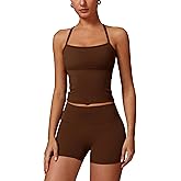 OMEWEE Women's Yoga Outfits Backless Strappy Sports Bra and High waisted hip-lifting shorts Matching workout set