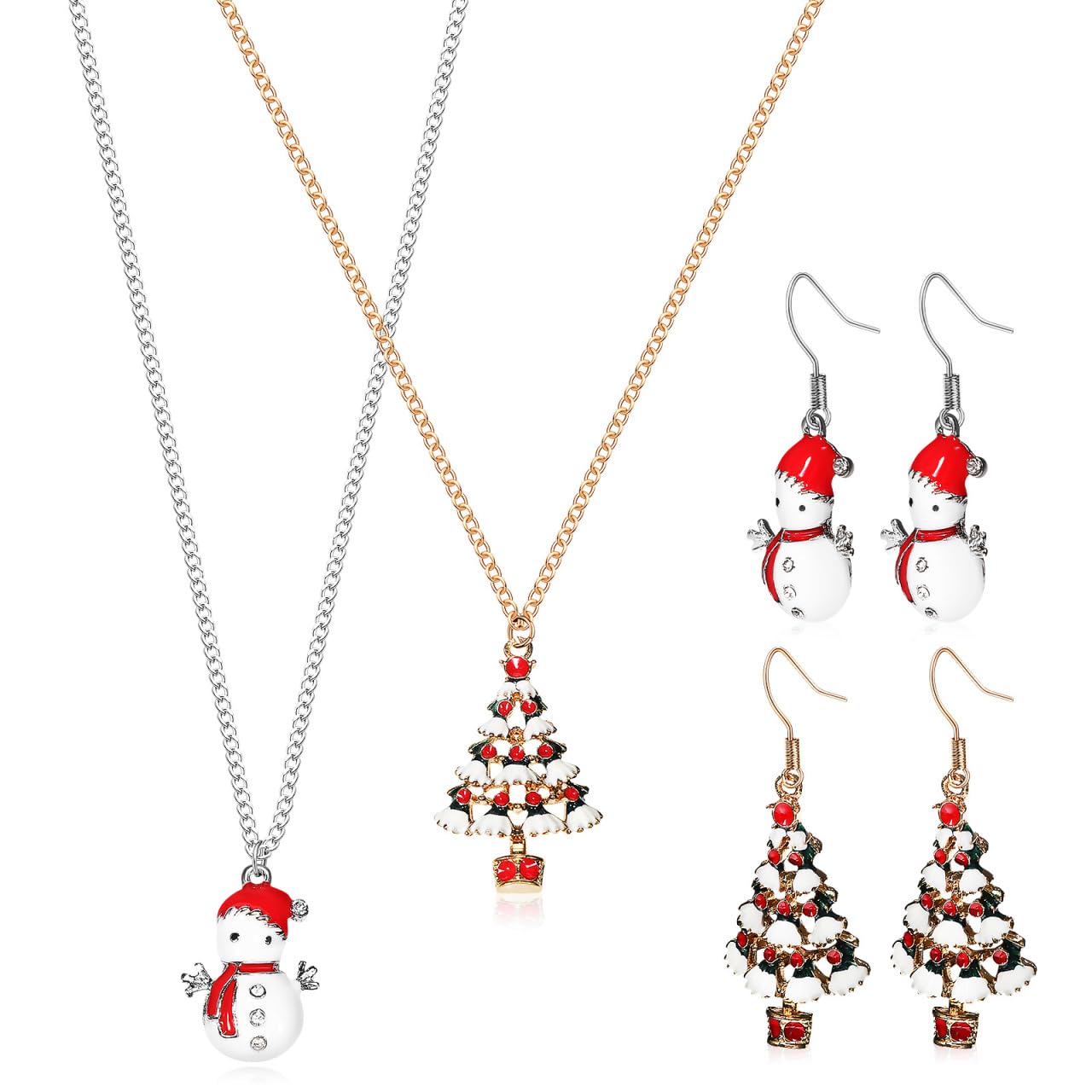 IMIKEYA 2 Set Unique Snowman Christmas Tree Dangle Earrings and Necklace for Women Elegant Holiday Accessories Durable Craftsmanship Xmas
