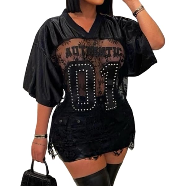 Summer Y2k Lace Sheer Tops Jersey Shirt Sexy See Through