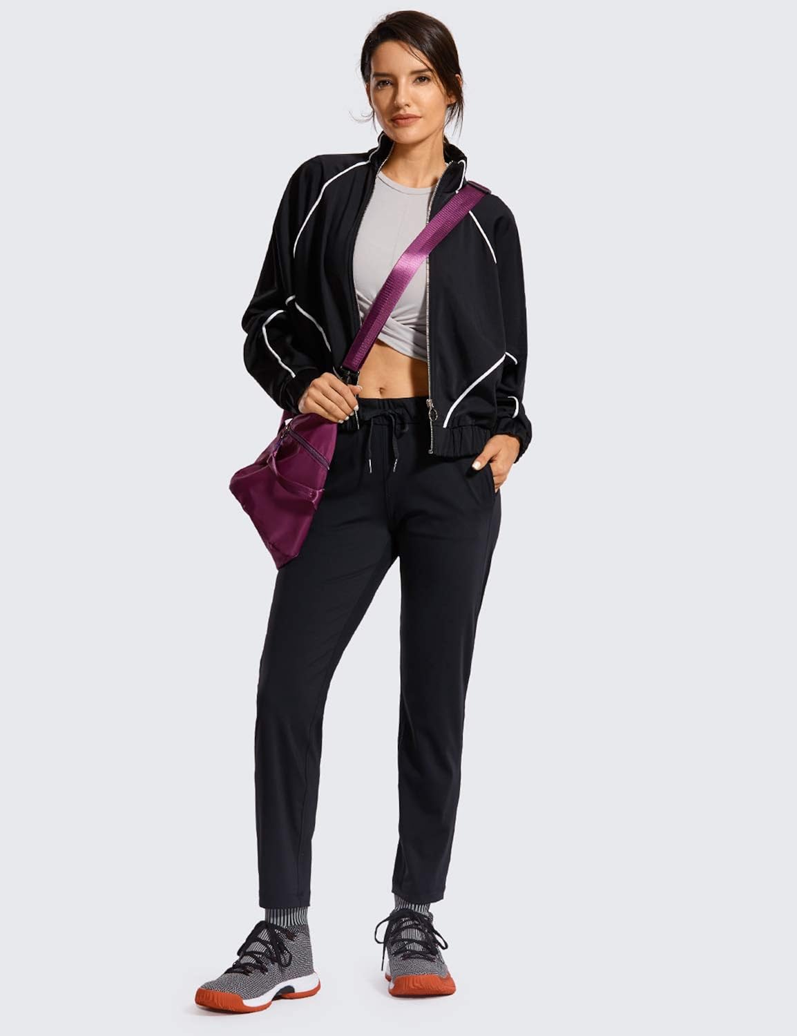 CRZ YOGA Women's Stretch Lounge Sweatpants Travel Ankle Drawstring 7/8 Athletic Track Yoga Dress Pants at  Women’s Clothing store