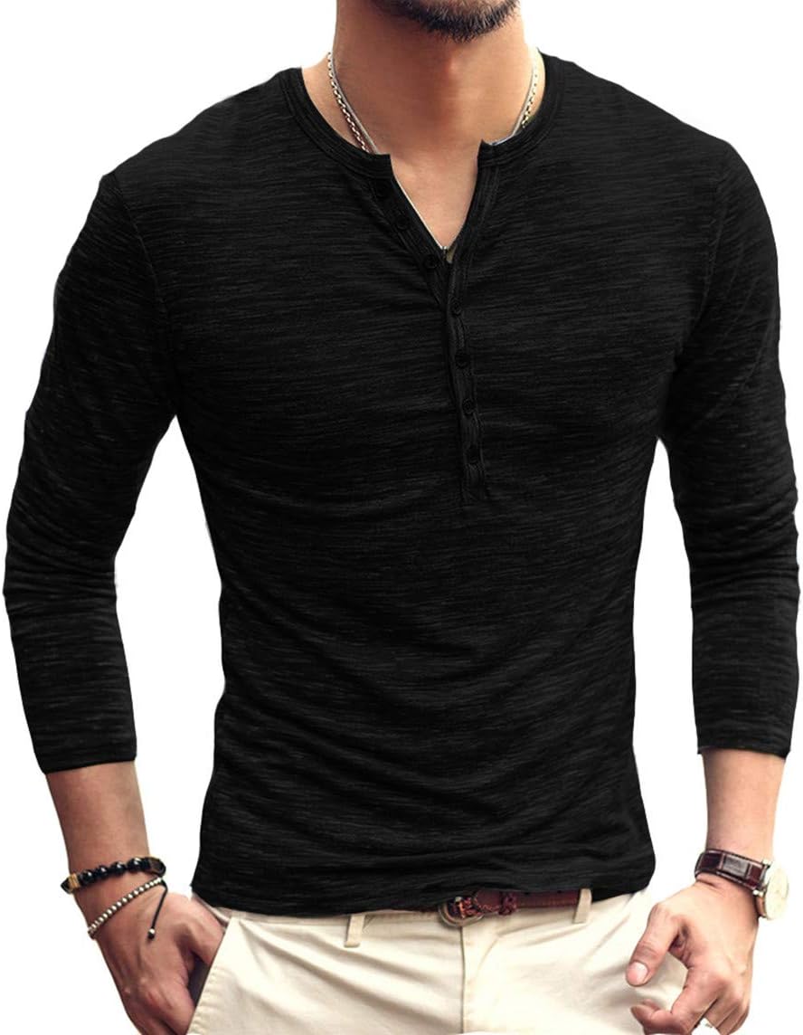 AITFINEISM Men's Casual Slim Fit Basic Henley Long Sleeve T-Shirt