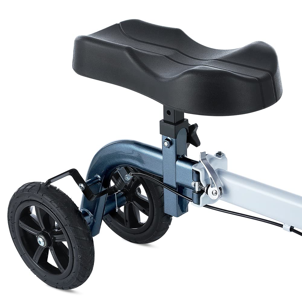 RINKMO Knee Scooter,All-Terrain Foldable KneeWalker Economical Leg Scooters for Foot Injuries Best Crutches Alternative (White+Blue)