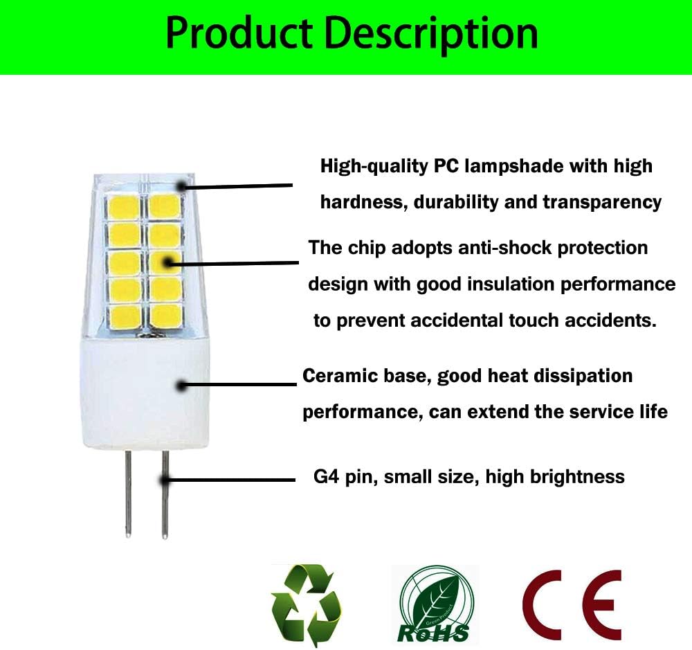 OUGEER Pack of 10 Energy Saving G4 3W LED Bulb,Cool White 6000K, 300LM AC220V-240V,LED Bulbs LED Lamps Lights Not dimmable - Image 3