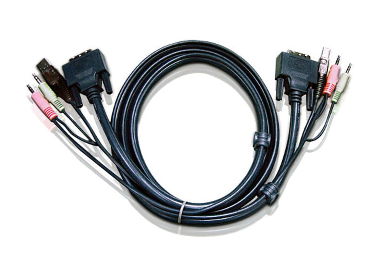 Aten 2L-7D03UI KVM Cable Set, DVI (Single Link) + USB + Audio, 3m
