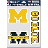 NCAA Michigan Wolverines Decal Multi Use Fan 3 Pack, Team Colors, One Size
