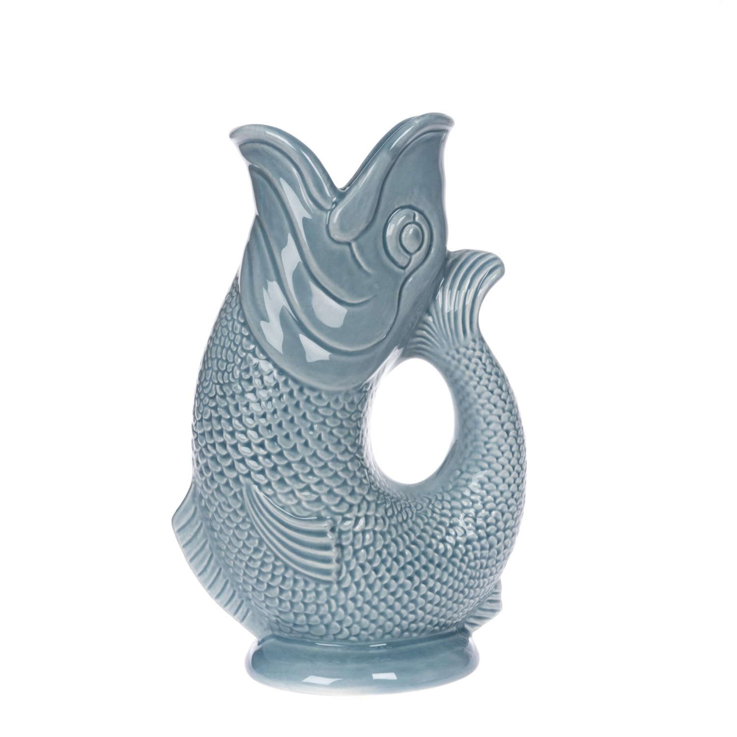 Gurgly Iconic Blue Grey Glug Jug Small 23cm 750ml – Fish Water Jug, Decorative Fish Vase, Ornament, Carafe