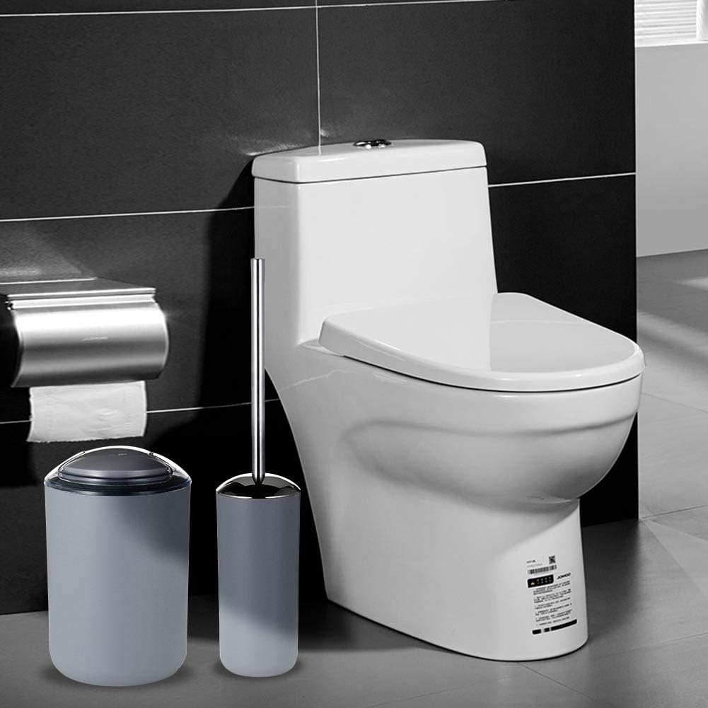 JOTOM 6 Piece Plastic Bathroom Accessory Set Modern Design Bath Accessories Bath Set Lotion Bottles,Toothbrush Holder,Tooth Mug,Soap Dish,Toilet Brush,Rubbish (Grey) - Image 4