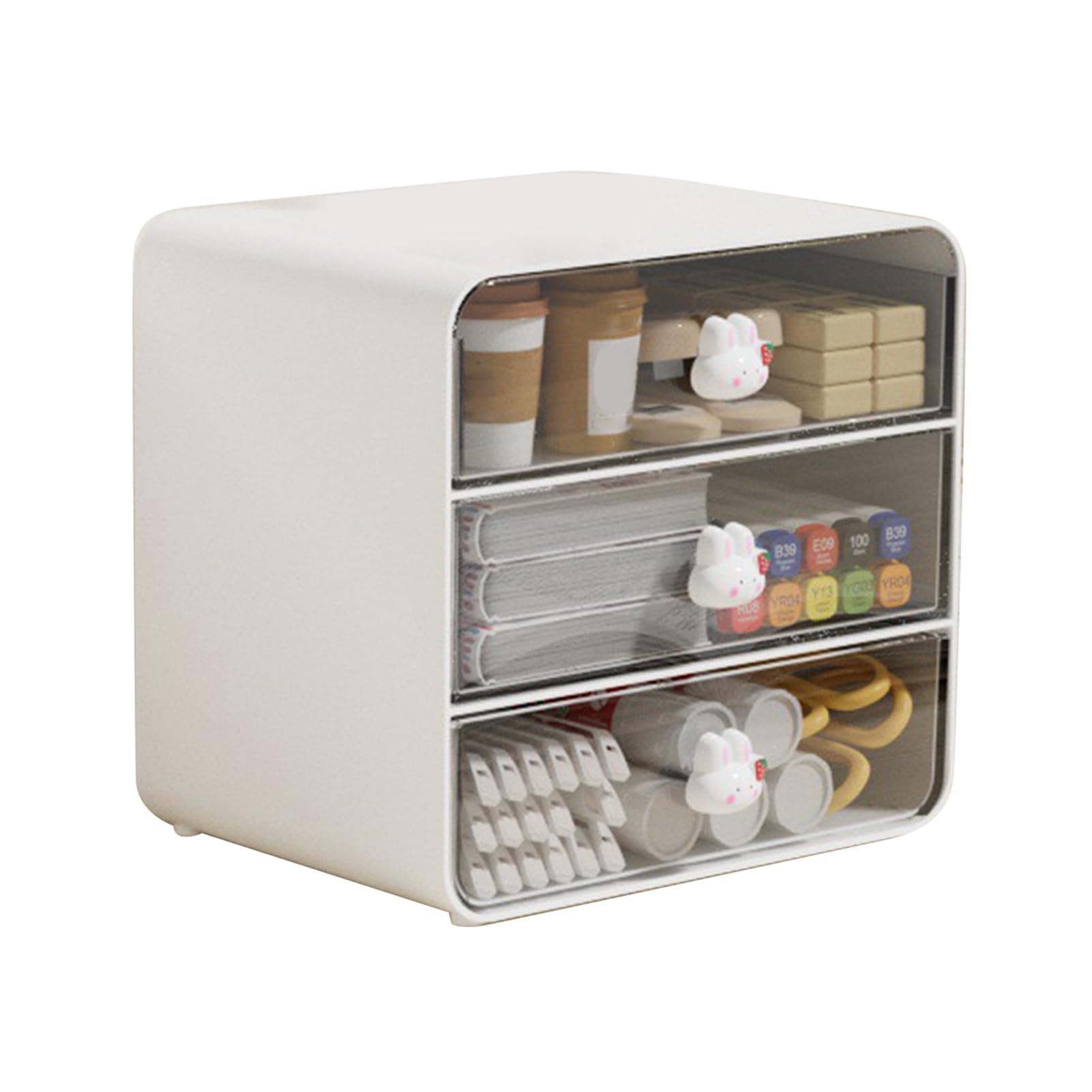 Desk Organizer, High Strength Plastic Drawer Style Design Desktop Storage Unit Simple and Generous Space Saving Vanity Organizer for Stationery, Cosmetics, Jewellery (Large White