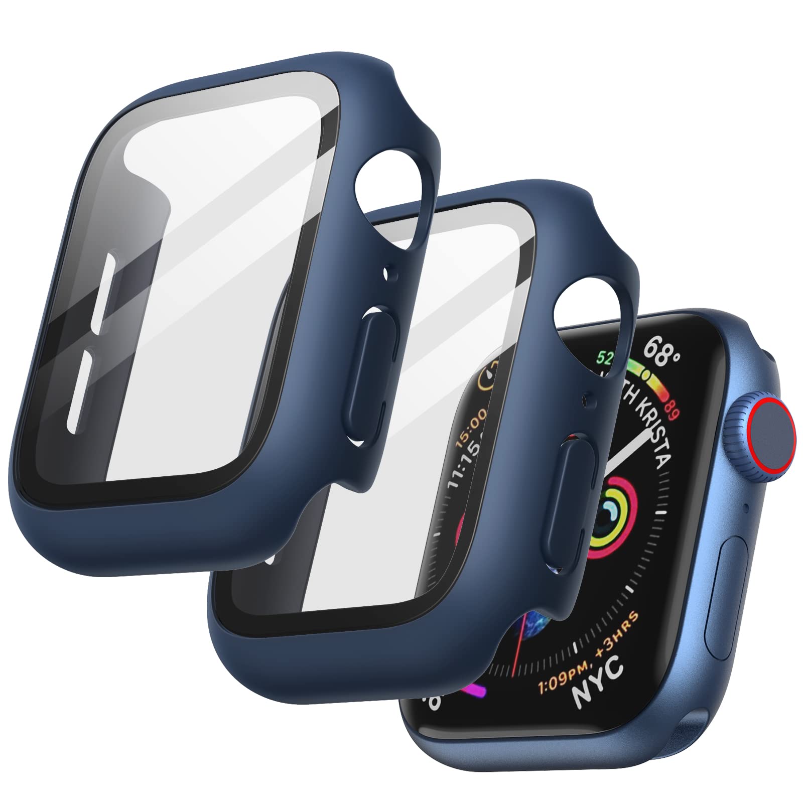 JETech Case with Screen Protector for Apple Watch SE 3/2/1 (2025/2022/2020) / Series 6 5 4 44mm, Overall Protective Cover, Built-in Tempered Glass Film High Sensitivity, 2 Pack (Blue) — image 1
