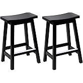 PayLessHere Bar Stools Set of 2, Wooden Saddle Stools 24 Inch Heigh, Bar Chairs Seat with Footrests and Industrial, Kitchen C