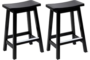 PayLessHere Bar Stools Set of 2, Wooden Saddle Stools 24 Inch Heigh, Bar Chairs Seat with Footrests and Industrial, Kitchen Counter Stools for Restaurant, Bistro Bar and Home Dining