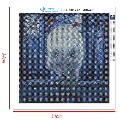 5D DIY Diamond Painting Full Square Drill Sugar Skull Flower Picture Embroidery Cross Stitch Craft Kit Wall Home Hanging Decor (White Wolf) - Thumbnail 3
