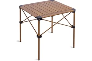 iClimb Lightweight Stable Alu. Folding Square Table Roll Up Top with Carry Bag for Camping Picnic Backyards BBQ Camp Kitchen (Nature, M)