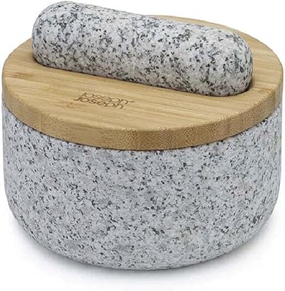 Joseph Joseph Dash Pestle and Mortar Natural Granite Bamboo Lid Spice Grinder