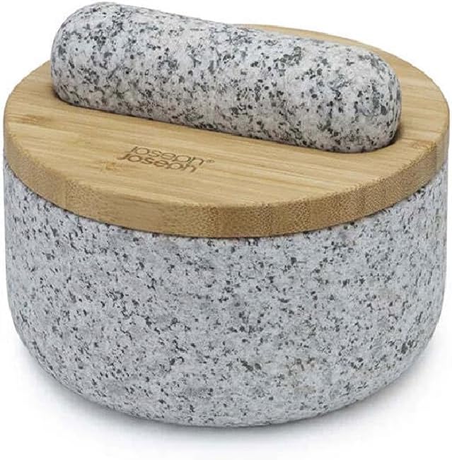 Joseph Joseph Dash Pestle and Mortar Natural Granite Bamboo Lid Spice Grinder