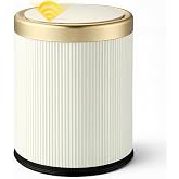 onlcuk Automatic Bathroom Trash Can with Lid,Motion Sensor Trash cans Smart | 2.8 Gallon Touchless Garbage Can, Cute Small Plastic Wastebasket,Sensor White and Gold Trash Bin for kitchen,Bedroom,Office