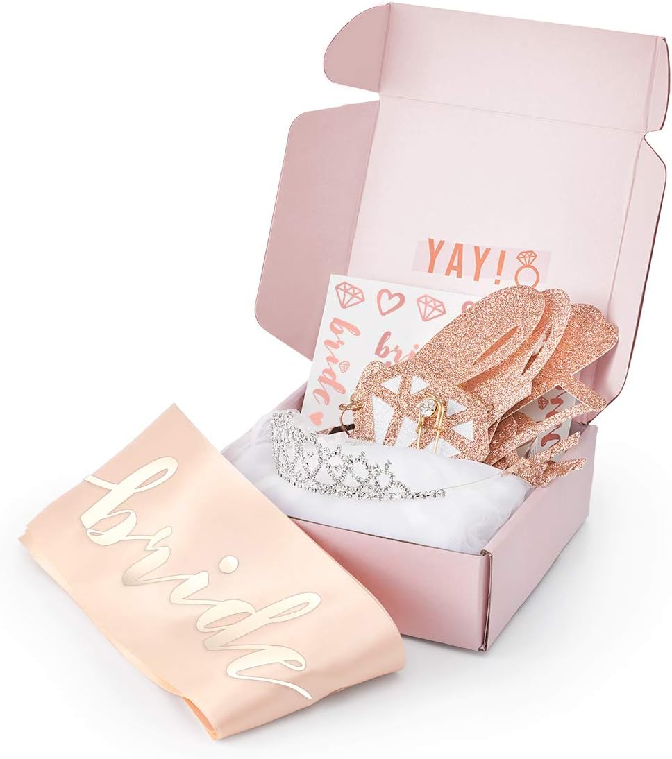 xo, Fetti Rose Gold Pink Bachelorette Party Decorations Kit - Bridal Shower Supplies | Bride to Be Sash, Rhinestone Tiara, Pre-Strung Banner, Veil + Bride Tribe Tattoos: Home & Kitchen